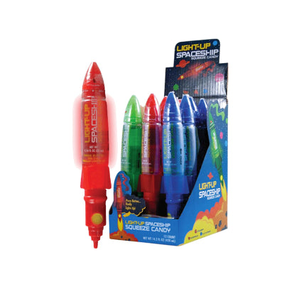 LIGHT UP SPACESHIP SQUEEZE CANDY 12CT