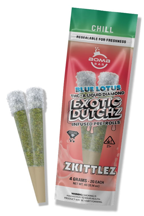 Bomb Bar Blue Lotus Exotic Dutchz THCA Diamond Dipped Prerolls | 2 x 2 Grams | 10 Count Display