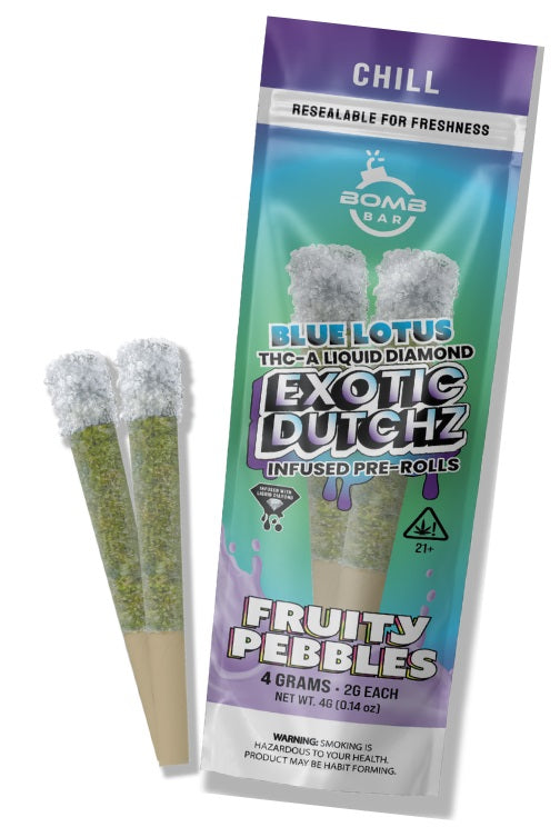 Bomb Bar Blue Lotus Exotic Dutchz THCA Diamond Dipped Prerolls | 2 x 2 Grams | 10 Count Display