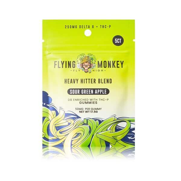 Flying Monkey D8 + THC-P Heavy Hitter Gummies | 5 Pack | 20 Count Display | Sour Green Apple