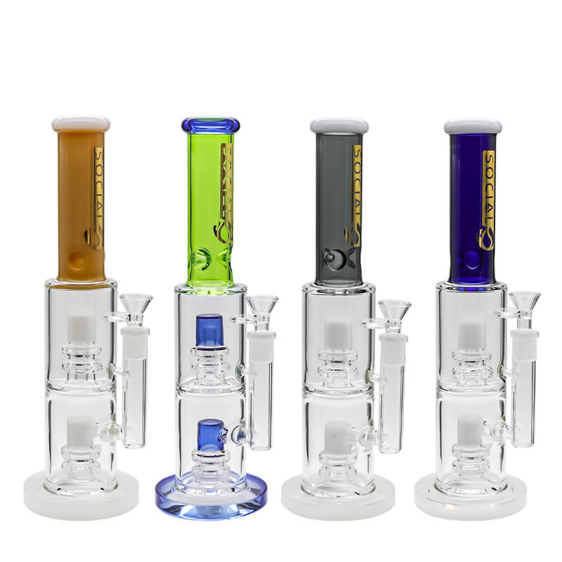 Social MERLIN 2 Bulb Perc Straight Tube Waterpipe (A-09/A-08/A-17) | 12 inch | Assorted Colors