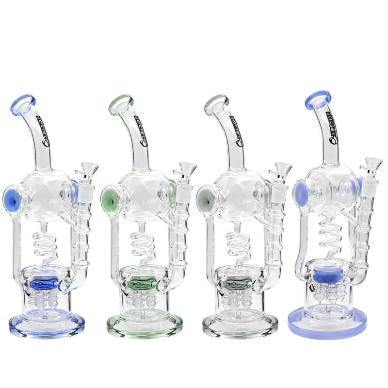 Social AKASHA Dual Cylinder Coil Perc Recycler Waterpipe (A949) | 14.5 inch | Assorted Colors