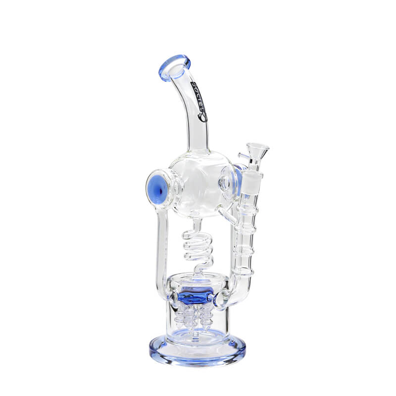 Social AKASHA Dual Cylinder Coil Perc Recycler Waterpipe (A949) | 14.5 inch | Assorted Colors