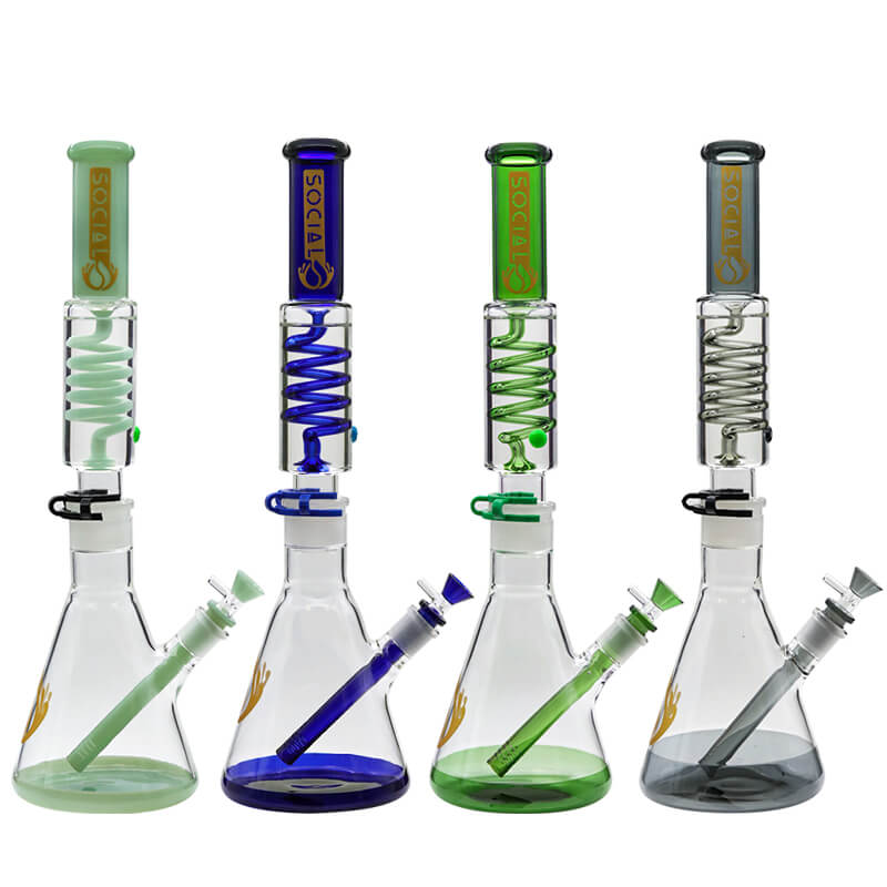 Social PERSIUS with Coil Perc 2 Joint Gel Beaker Waterpipe (MK-06) | 18 inch | Assorted Colors