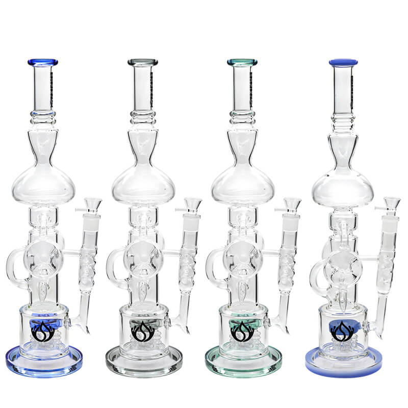 Social OBSIDIAN Dual Orb Button Perc Waterpipe (A895) | 20 inch | Assorted Colors