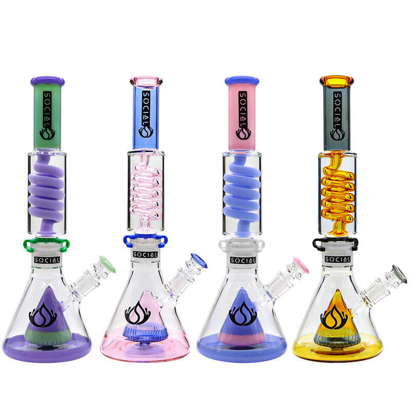 Social ADMIRAL Freezable Colored Cone Perc Beaker Waterpipe (A946) | 15 inch | Assorted Colors