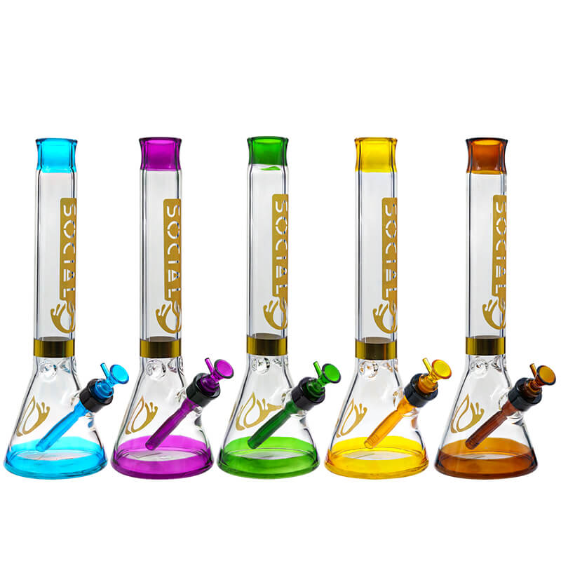 Social CASTOR Gold Foiled Beaker Waterpipe (MK-05) | 16 inch | Assorted Colors