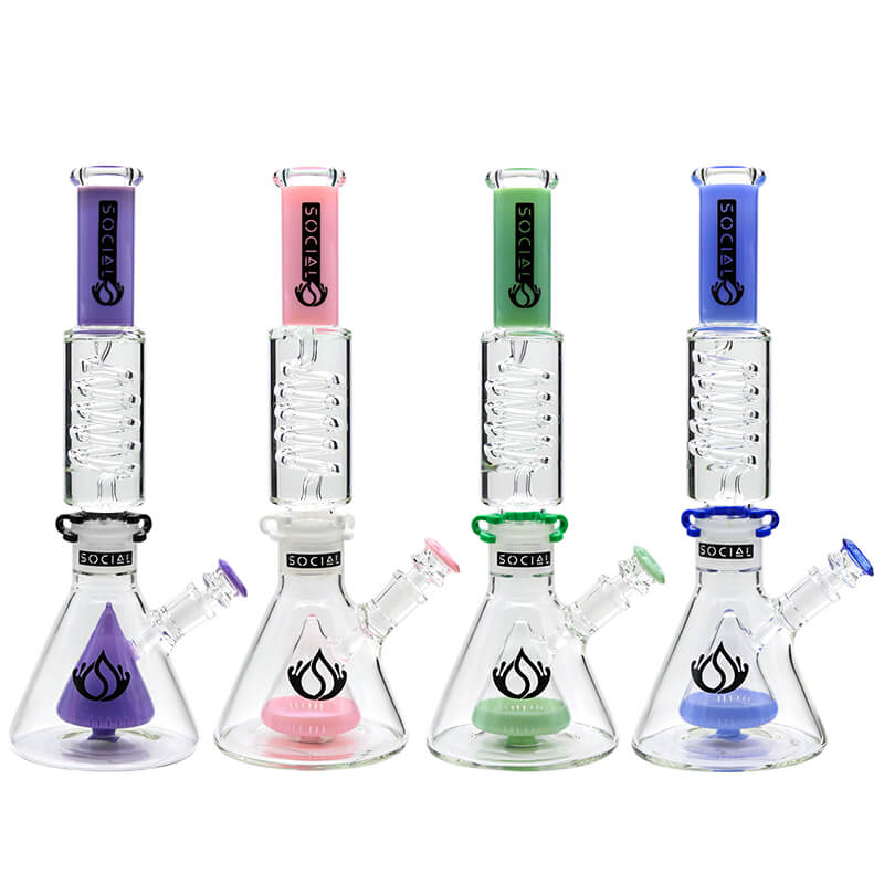 Social FURION Freezable Cone Perc Beaker Waterpipe (A944) | 15 inch | Assorted Colors