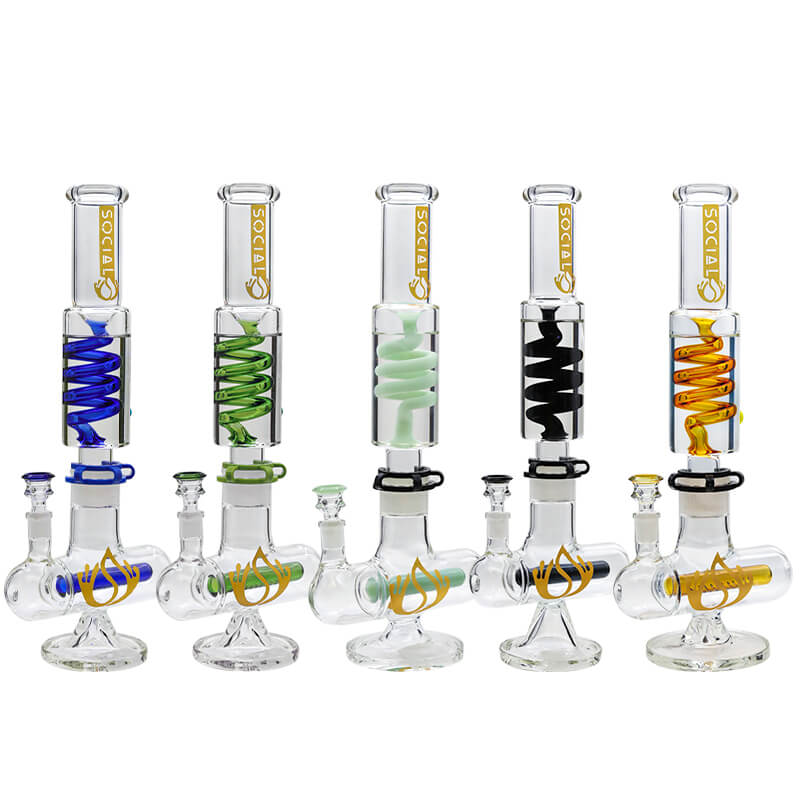 Social TROJAN with Inline and Coil Perc 2 Joint Gel Waterpipe (MK-02) | 16 inch | Assorted Colors