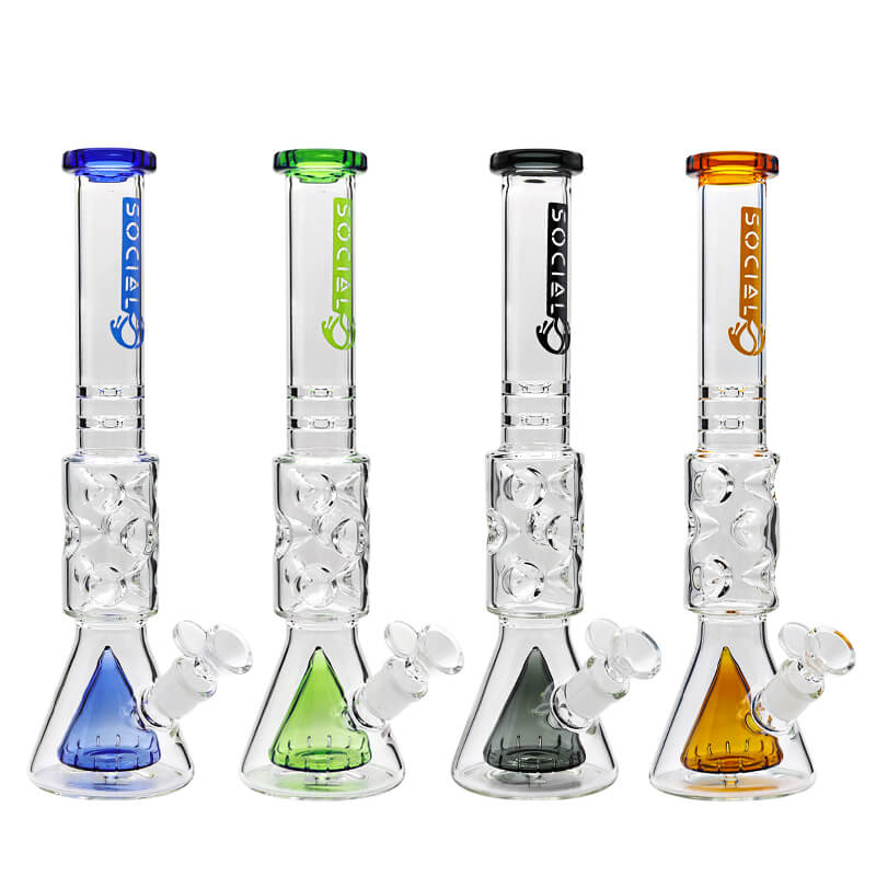 Social THANATOS Cone and Disc Perc Fab Egg Beam Beaker Waterpipe (A-12) | 14 inch | Assorted Colors