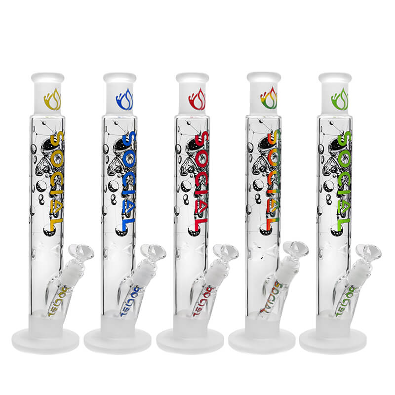 Social SPACE Frosted Printed Straight Waterpipe (A-20) | 15 inch | Assorted Colors