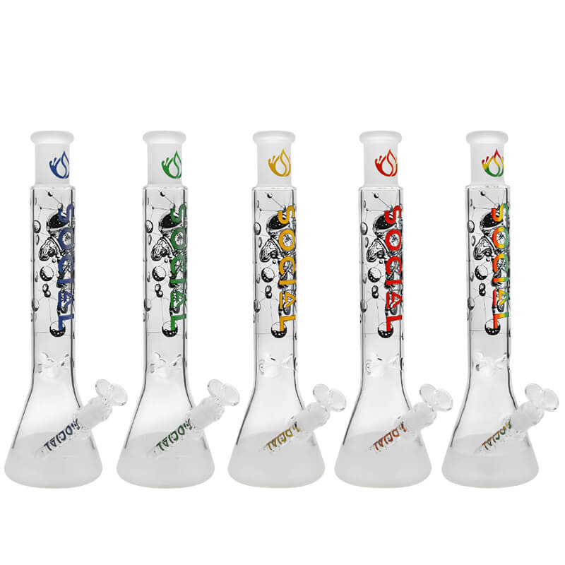 Social SPACE Frosted Printed Beaker Waterpipe (A-19) | 15 inch | Assorted Colors