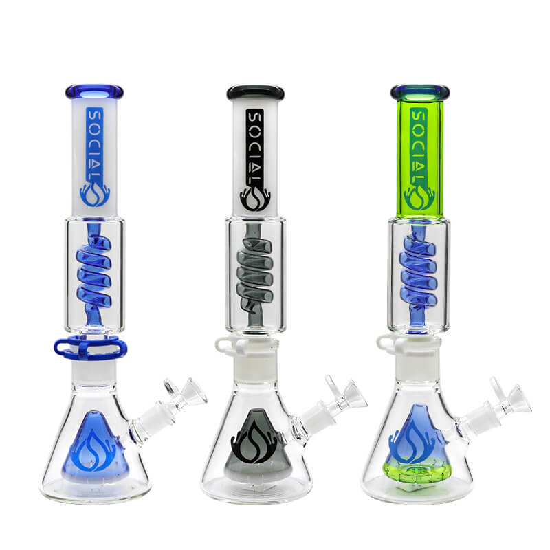 Social NYX Cone with Coil Perc 2 Joint Beaker Waterpipe (A-06/A-07/A-16) | 13 inch | Assorted Colors