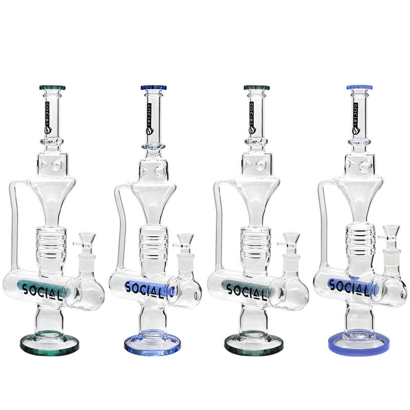 Social LYCAN Inline Perc Funnel Waterpipe (A859) | 18 inch | Assorted Colors