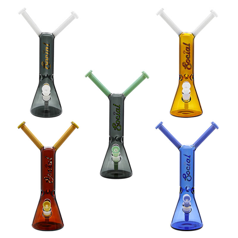 Social JAKIRO 'Twin Headed Dragon' Beaker Waterpipe (A7-11) | 14 inch | Assorted Colors