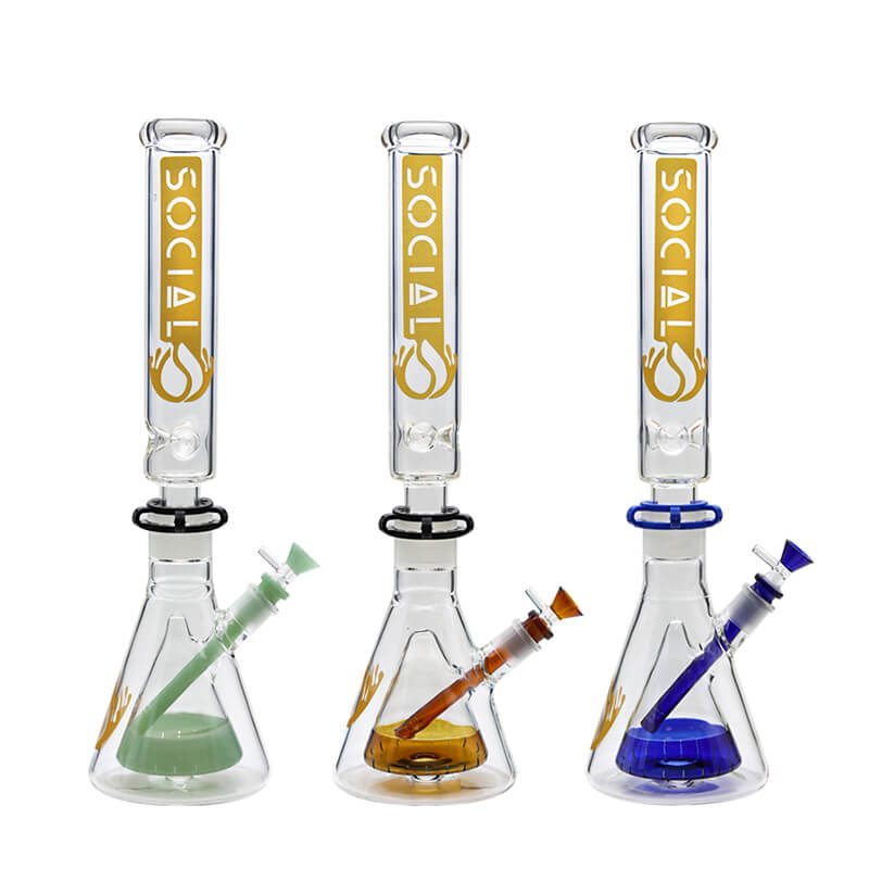 Social HADES with Cone Perc 2 Joint Beaker Waterpipe (MK-03) | 18 inch | Assorted Colors