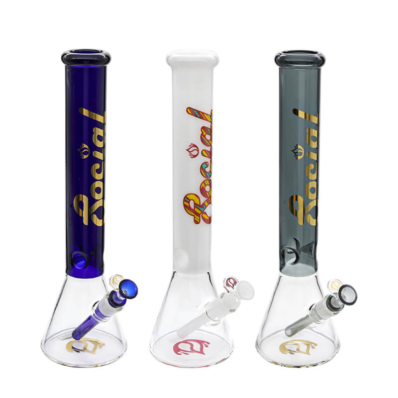 Social GOLD DUST 7mm Beaker Waterpipe (A7-09) | 16 inch | Assorted Colors