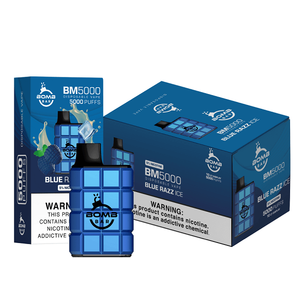 Bomb Bar BM5000 Disposable | 5% Nicotine | 5000 Puffs | 10 Count Display  | Blue Razz Ice