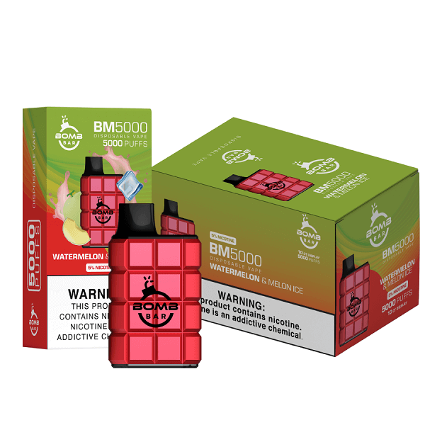 Bomb Bar BM5000 Disposable | 5% Nicotine | 5000 Puffs | 10 Count Display  | Watermelon & Melon Ice