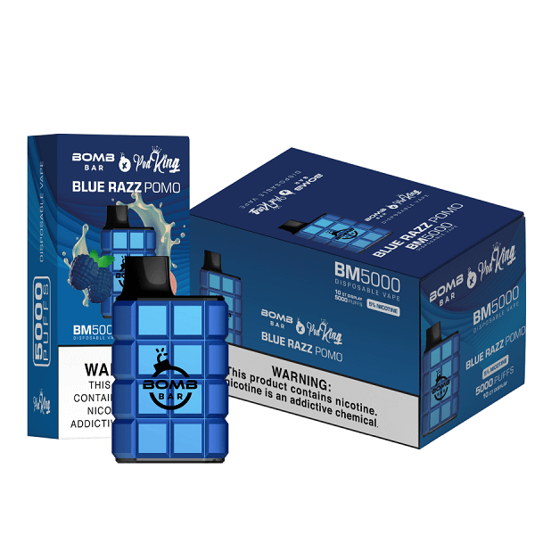 Bomb Bar X PodKing BM5000 Disposable | 5% Nicotine | 5000 Puffs | 10 Count Display | Blue Razz Pomo