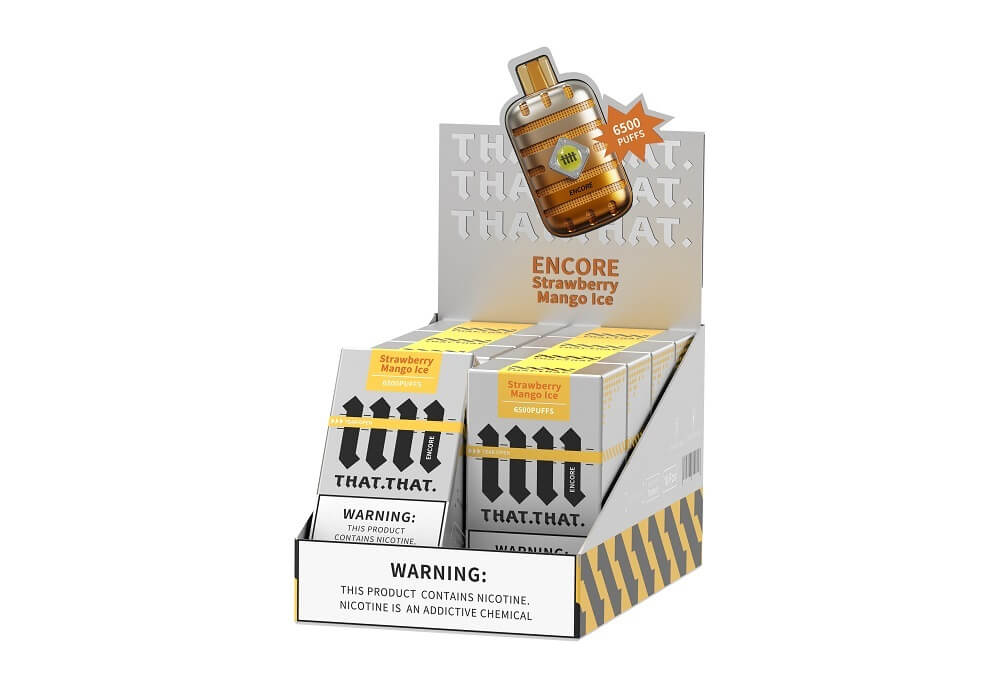 Encore THATTHAT Rechargeable Disposable | 5% Nicotine | 6500 Puffs | 10 Count Display | Strawberry Mango Ice