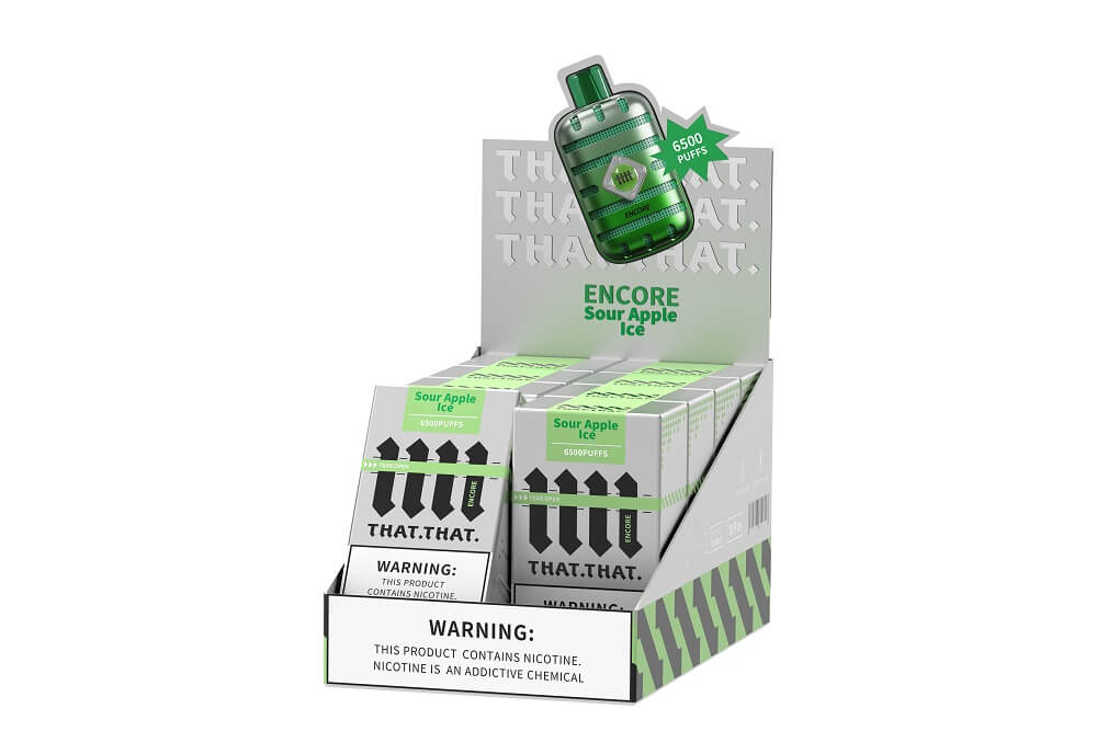 Encore THATTHAT Rechargeable Disposable | 5% Nicotine | 6500 Puffs | 10 Count Display | Sour Apple Ice