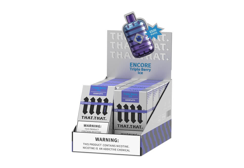 Encore THATTHAT Rechargeable Disposable | 5% Nicotine | 6500 Puffs | 10 Count Display | Triple Berry Ice