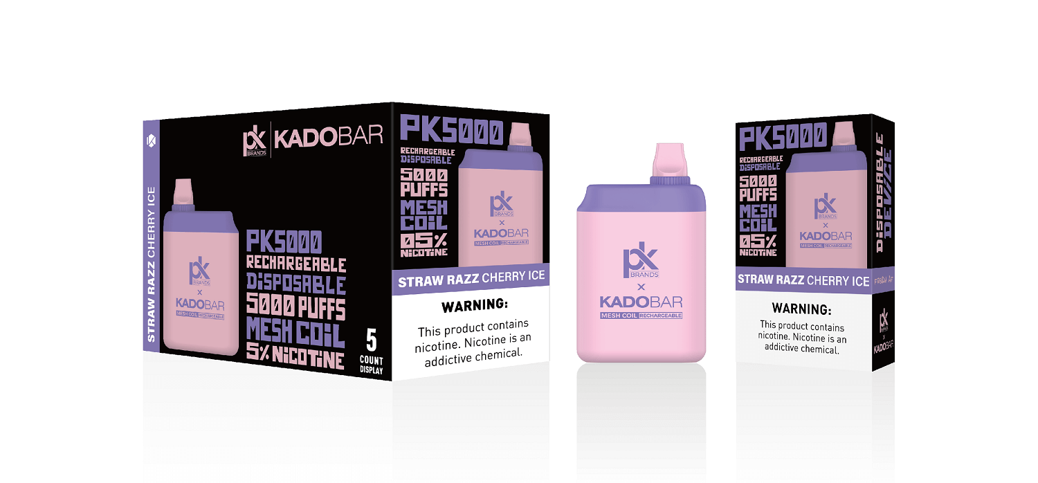 PK Brands X Kadobar PK5000 Disposable | 5% Nicotine | 5000 Puffs | 5 Count Display | Straw Razz Cherry Ice