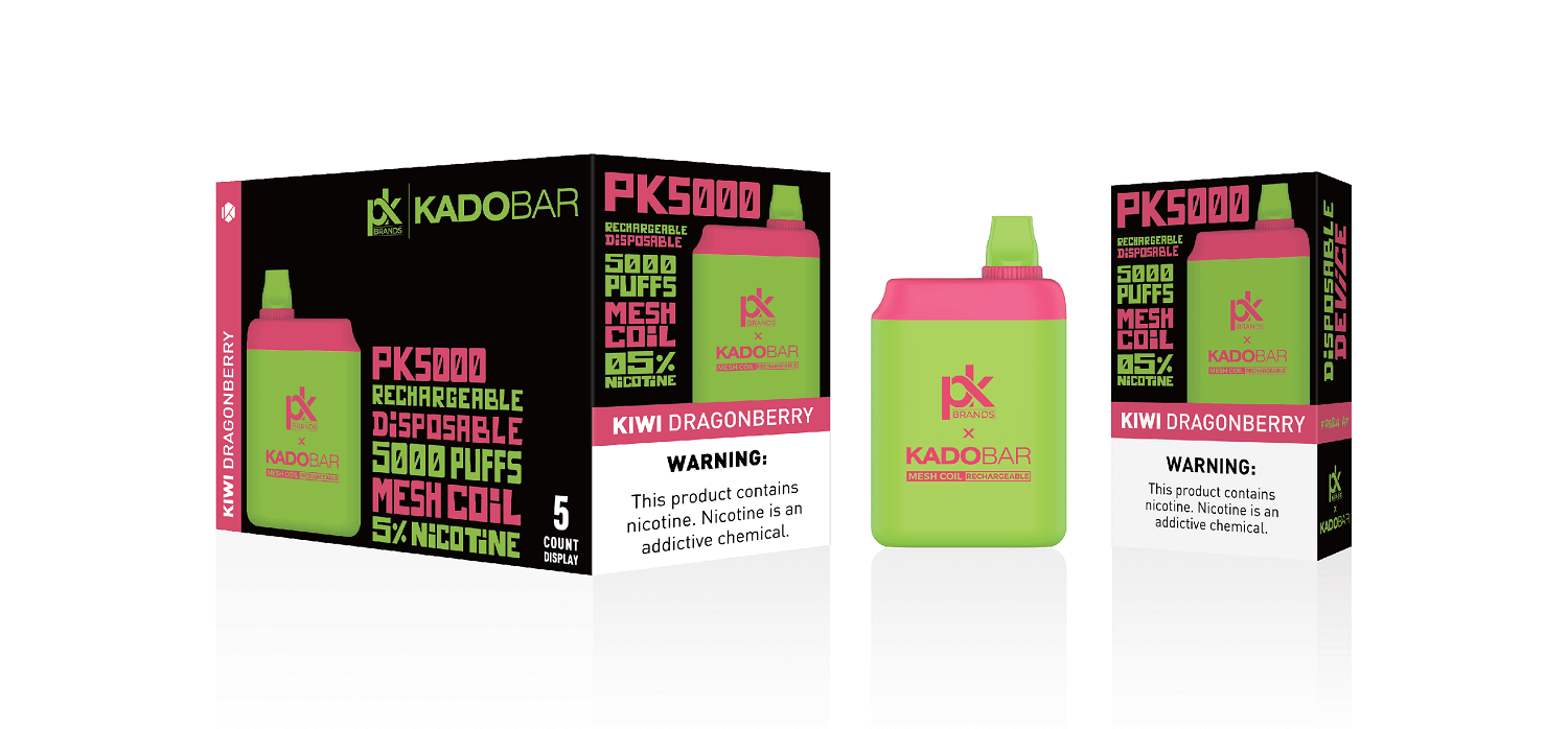 PK Brands X Kadobar PK5000 Disposable | 5% Nicotine | 5000 Puffs | 5 Count Display | Kiwi Dragonberry