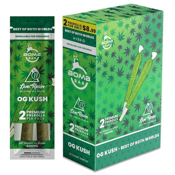 Bomb Bar D11 Infused Pre-rolls (MSRP $8.99) | 2 Pack | 10 Count Display